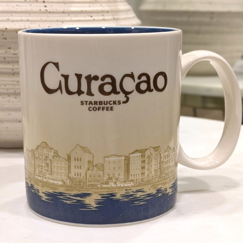 Starbucks Curacao Global Icon Collection Mug 16oz Blue White Ceramic Coffee Cup